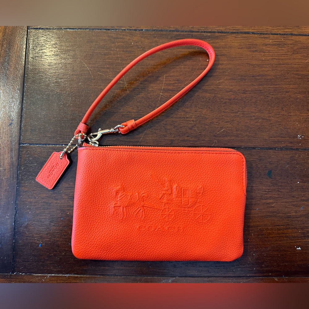 Coach Red Pebbled Leather Wristlet Clutch